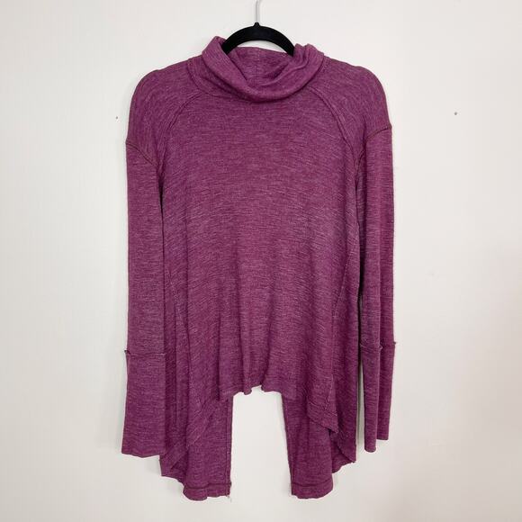 Free People Split Back Turtleneck Plum Purple Small S Long Sleeve Cotton Blend - Picture 1 of 9
